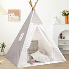 1pc White Conical Tent With Padded Fun Indoor Tent, Foldable Tent Canvas For Indoor Outdoor Use - White - View 2