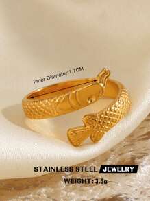 1pc Stainless Steel Fashion Ocean Element Spiral Shell & Starfish Ring, Suitable For Women Beach Holiday Travel Wear
