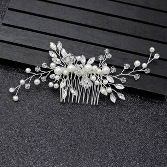 Handmade Adjustable Pearl Hair Comb, White Crystal Hair Ornament, Party/Wedding Hairstyle Accessory, Bride Hair Clip (Excluding Box)