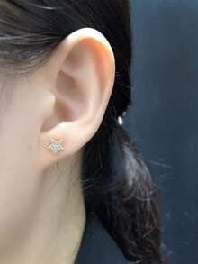 1 Pair 925 Sterling Silver 18K Gold Plated Cubic Zirconia Star Stud Earrings, Elegant Everyday Wear Jewelry Gift For Women, Valentine's Day