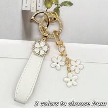 TTOBS 1pc Elegant Leather Key Chain With Lovely Flower Pendant - Durable, Fashionable And Multifunctional Keychain For Women - Variety Of Colors, Perfect Accessory And Gifting Idea For Car Owners