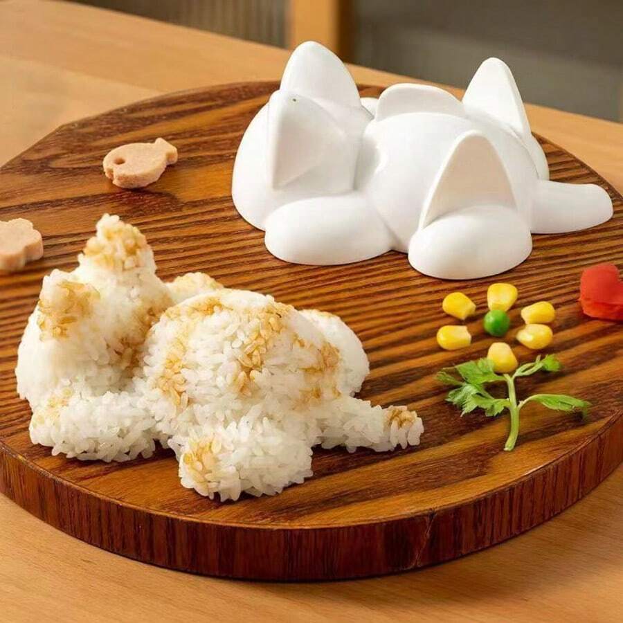 Lovely Cat Shaped Rice Ball Maker - Ideal For Sushi & Seaweed Rolls, 200g Capacity Rice Bowl, Suitable For Home Kitchen & Picnics, DIY Bento Box Accessory, Sushi Mold Tool, Baby Feeding, Creative Cat Design Lunch Box, Made Of Safe Plastic, Applicable For Kitchen & Dining, For Making Rice, Mashed Potato, Pumpkin Puree, Breakfast, Grilling And Outdoor Cooking - White - View 1