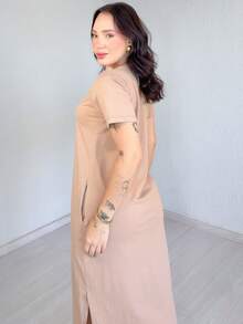 Women's Long Dress 100% Cotton - 米色 - 查看 4