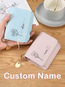 1pc Personalized Floral & Name Design Women Short Wallet Minimalist Multi-Functional Creative Purse Gift For Mother Girlfriend Friend On Birthday Or Holiday For Women Wallet Mini Wallet Purse Wallet Card Wallet - Multicolor - View 3