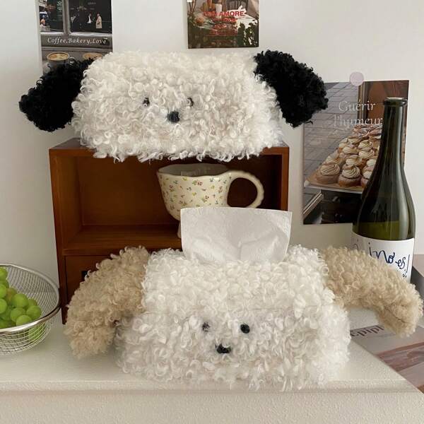 1pc Plush Cartoon Dog Tissue Box Plush Tissue Box Detachable Tissue Storage Container Desktop Tissue Organizer