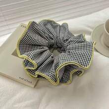 1 Stück extra großer karierter Rüschen-Mehrschicht-Scrunchie, romantischer Vintage-Ballett-Stil Messy Bun Haarteil, geeignet für täglichen Gebrauch Scrunchies Haargummis Scrunchy Haargummis
