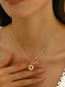 1pc Minimalist Sunburst Pendant Necklace, Elegant Jewelry For Women's Daily Wear - Yellow Gold - View 4
