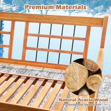 Lifezeal Outdoor Acacia Wood Bench 2-Person Patio Bench With Slatted Seat & Backrest - Natural - View 5