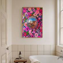1pc, Wall Arts, Posters, Vintage, Canvas Poster, Disco Ball Maximalist Oil Painting, Vivid And Bold Dopamine Plant Picture, Colorful And Pink Print For Living Room, Room Decoration, Home Decor, Wall Art - Multicolor - View 7