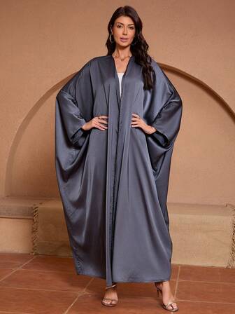 女士优雅日常长袍穆斯林开襟长袍，春夏季，开斋节，朴素的长袍