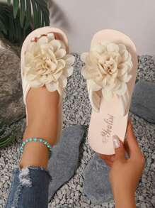 Sandali platform con design a fiori per ragazze adolescenti, ciabatte da spiaggia antiscivolo con stampa, stile di moda vacanziero