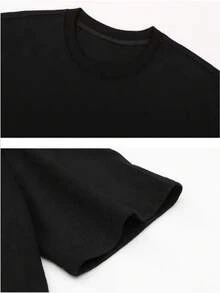 Camiseta de algodón con cuello redondo y gráfico "Trust No One" - Unisex, para todas las estaciones, lavable a máquina, negra con impresión blanca y gris, ajuste regular, ropa casual para hombres y mujeres - Negro - Ver 5
