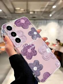 Flower Phone Case Purple A Simple Flower Anti-Drop And Non-Slip Transparent Mobile Phone Case Protective Cover Compatible With IPhone Redmi Galaxy A04e/12/A13/A14/A34/A50/A52/A53/A54/S21/S22/S23/S24/S25 /S25UltraGOOGLE 6A/7A/8A Waterproof Shockproof Scratch Resistant - Clear - View 7