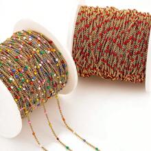 1 M/Piece 304 Stainless Steel Multi-Color Bead Chain Enamel Drip Oil Side Chain Necklace Bracelet Fashion Accessories DIY Jewelry Accessories Necklace Bracelet