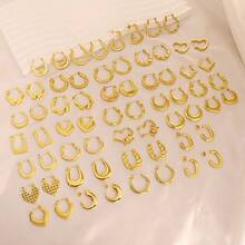6/12 Pairs Stainless Steel Gold-Plated U-Shaped Twisted/Snake Texture/Asymmetrical Heart Zigzag Hydraulic Earrings, Elegant Earrings, Unbreakable Earrings, Women's Earring Set, Large Earrings - Multicolor - View 4