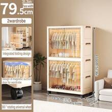 Foldable Transparent 2-Door Children Wardrobe With Drawers, Storage Cabinet Organizer Rack, No Assembly Required