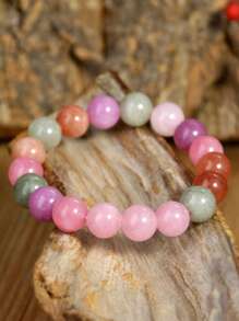 Pulsera de piedras naturales color rosa primaveral, set de pulsera de estilo bohemio con perlas de sunstone, cuarzo rosa y lepidolita, cadena de cristales de equilibrio energético para yoga, apta como regalo para mujeres