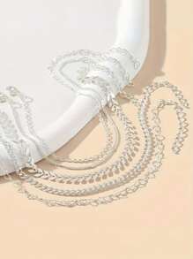 Sanrio 5 Pcs Set Of Simple Silver Multi-Layer Ankle Chains, Elegant Ankle Chains, Women's Charming Beach Party Ankle Chain Set