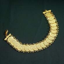 Herseygold 1pc Gold-Plated Copper Vintage Coin Retro Style Bracelet, Arabic Totem Jewelry For Women, Wedding & Festival