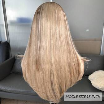 Blonde Ombre 13x4 Synthetic Lace Front Wigs For Women 18 Inch Medium Long Wavy Curtain Bangs Glueless Kanekalon Hair Resistant Synthetic Hair Wigs Middle Part 150% Density HD Transparent Wear And Go Wigs Heat Resistant Fiber Wigs For Women Daily Party Vacation Holiday Use