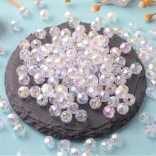 200 件彩虹色亚克力珠，8 毫米刻面圆形宝石珠，透明 AB 白色工艺珠，适用于 DIY 手链、项链、珠宝制作