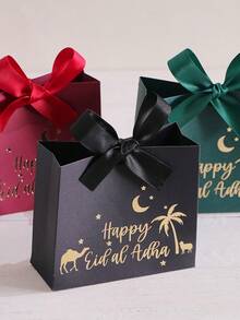 10-Piece Mini Eid Al-Adha Gift Set, Available In Classic Black, White, Deep Red, And Green, Adorned With Gold Palm Trees, Camels, And Lamb Motifs. Islamic Holiday Party Supplies, Eid Al-Adha And Hajj Blessings, Elegant Gift Wrapping, Comes With Ribbon. - Multicolor - View 10
