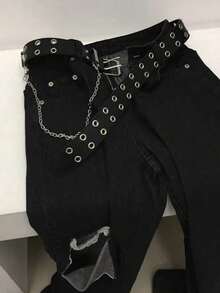 1pc/2pcs Punk Style Waist Belt, Fashion Chain Decorated Jeans Belt With Grommet, Suitable For Casual Daily Wear, Unisex - Multicolor - View 5