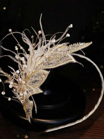 1件优雅羽毛发箍发饰，新娘婚礼发饰，花环，适合搭配婚纱、演出、派对、节日、母亲节、骄傲月、返校季、复活节礼物，发箍，发圈头饰