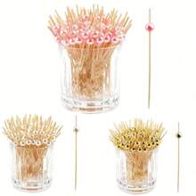 20/50/100pcs Picks, 4.7 Inch Appetizer Toothpicks, White/Pink/Golden Pearl Bamboo Skewers For Appetizers, Fruits, Cupcakes, Charcuterie, Drinks Garnish Christmas Holiday Birthday Party Decorations Supplies, Toothpicks, Food Picks, For Wedding Birthday Buffet Party Food Decorations