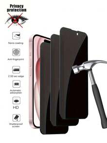3 Packs Tempered Glass Privacy Screen Protector Compatible With Iphone 6/7/8/11/12/13/14/15/16 Series X XS MAX XR Pro Pro Max Mini Plus, Smooth Surface, High Definition, Easy To Install, Scratch Resistant, 9H Hardness, Full Coverage Privacy Protection - Black - View 2