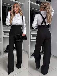 Women's Elegant Solid Color Sleeveless Wide Leg Jumpsuit, Suitable For Commuting - Black - View 4