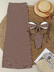 Polovedo 官方优雅性感波点印花三件套比基尼泳衣，女士款，随机花卉印花 - 彩色 - 查看 4