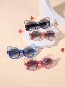 4 PCS Boys Girls 4-8Y Cute Round Frame Cat Ears Fashion Pink Eyeglasses For Outdoor Picnic, Holiday Gifts And Parties - Multicolor - View 4