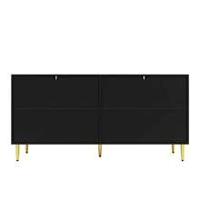 Sideboard With Wave Design, Storage Cabinet With 4 Compartments And 2 Doors, Anti-Tilt Device, MDF 152x40x75 Cm, 60 Kg Load Capacity, Golden Handles/Feet - 黑色 - 查看 10