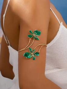 1pc Fashionable Enamel Floral Decor Arm Cuff, Suitable For Women's Party, Banquet, Cocktail Attire And Gift