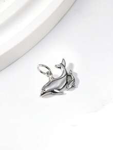 1pc Simple And Unique 925 Sterling Silver Mother And Baby Dolphin Charm DIY Pendant Delicate Jewelry Gift For Women Or Men - Silver - View 2