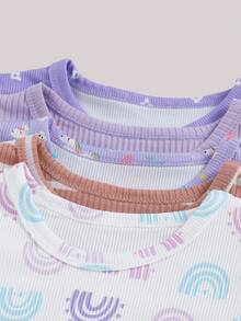 5pcs Baby/Toddler Girl Casual Short Sleeve Basic Tank Tops Set, Comfortable Stretchy Pullover Shirts, Suitable For Summer, Holiday Or Outdoor Wear - Multicolor - View 3