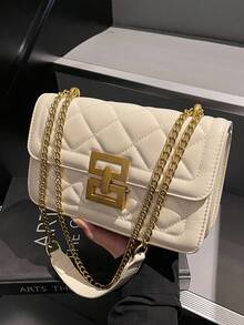 New Fashion Square Solid Color Versatile Chain Shoulder Bag For Women - Beige - View 3