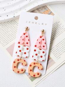 1 Pair Acrylic Faux Soft Clay Painted ABC Earrings, Apple Print Cute & Interesting Earrings, Graduation/Back To School/Teacher's Day Gift, Party Earrings - ABC - View 3