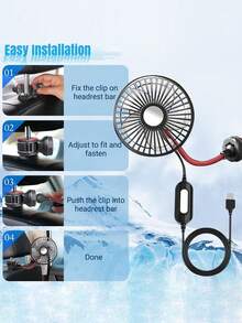 1件装车载风扇，USB车载座椅风扇，后座风扇，USB供电，三档可调，柔性硅胶软管设计，可调节角度和方向。改善空气流通，保持空气清新，可根据需要安装在任何位置，是炎热夏日的理想车载风扇。USB车载风扇适用于所有类型的车辆，包括轿车、卡车、SUV、房车、全地形车、船舶等。 - 彩色 - 查看 6
