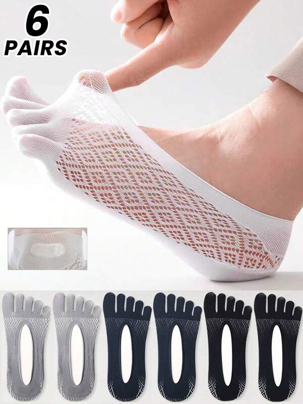 1/3/6 Paar Damen Sommer dünne Fünf-Finger Socken, Knöchel unsichtbar, rutschfest, atmungsaktiv, Zehensocken, Paarsocken