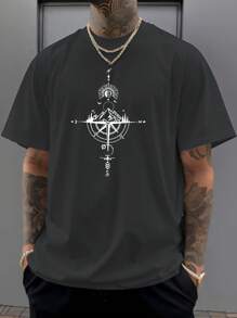 Men's New Sports And Leisure T-Shirt, Direction Compass Pattern Printed, Suitable For Going Out, Friends, Outdoor Travel Men's Sports Shirt, Lightweight And Comfortable Suitable For Daily Leisure T-Shirt, Sports And Daily Gym Sportswear, Lightweight Sports T-Shirt, Comfortable Sports Hiking And Fishing Versatile Short Sleeved T-Shirt
