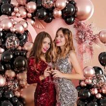 123pcs Rose Gold And Black Balloon Arch Kit, Metallic Rose Gold And Black Balloons In Various Sizes With Confetti Balloons, Suitable For Wedding, Graduation, Baby Shower, Birthday Party Decoration