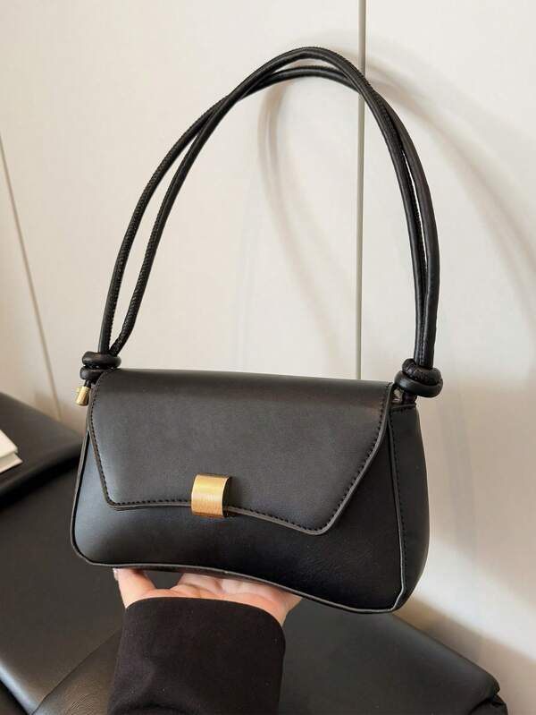 New Simple Solid Color PU Leather Square Flap Handbag, Niche Fashion Outdoor Travel Vacation Underarm Bag, Portable Elegant Business Commuting Crossbody Bag For Daily Work Use, Lightweight New Street Shopping Women Shoulder Bags