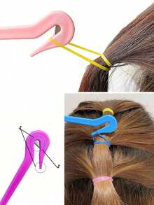 7pcs Hairdressing Styling Set, Including 2 French Weaving Tools, 1 Pointed Tail Comb, 1 Hook Removal Brush, 1 Double Ended Comb, 1 Portable Rubber Band Remover, And 1 Pack Of 1000 Rubber Bands, Headband Tool Set, Weaving Tool Ring - Multicolor - View 7