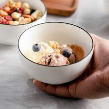 4pcs Set Black Rimmed White Ceramic Bowls, 4.5 Inch Straight Wall Bowls, European Style Ceramic Bowls, Creative Dinnerware Set, Simple Soup & Rice Bowls