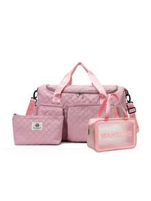 三件套旅行包，包括手提包、单肩包、斜挎包、健身包、过夜包、多口袋鞋袋、干湿分离洗漱包、化妆包、护肤包、学习用品包