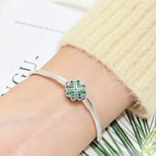 tiantianxue 1pc Silver-Plated Zirconia Four-Leaf Clover & Bracelet, ZirconiaSuitable For DIY Women's Jewelry, Exquisite For Daily Matching Accessories