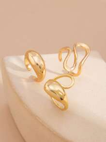 3 pièces/Set d'anneaux ouverts en métal à motif géométrique goutte d'eau, bagues de luxe élégantes pour mariages, fêtes, femmes, couples, anniversaires, cadeau polyvalent