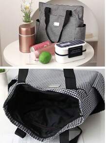Fashionable Versatile Simple Plaid Large Capacity Shoulder Tote Bag With British Style For Commuting - Black and White - View 4